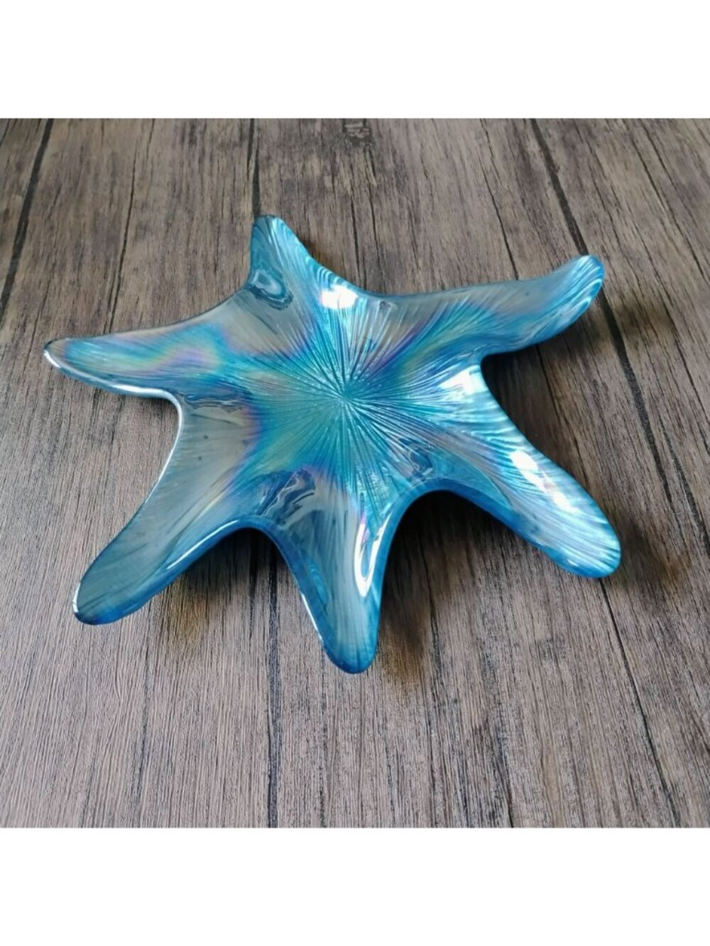 Akcam Iridescent Turkish Art Glass Starfish Platter Tray 12" Blue Coastal Decor - Picture 2 of 5